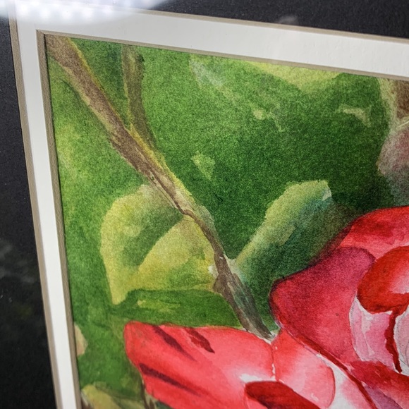 Stunning 17” x 14 1/2” signed original ROSE water color framed artwork - Picture 12 of 14